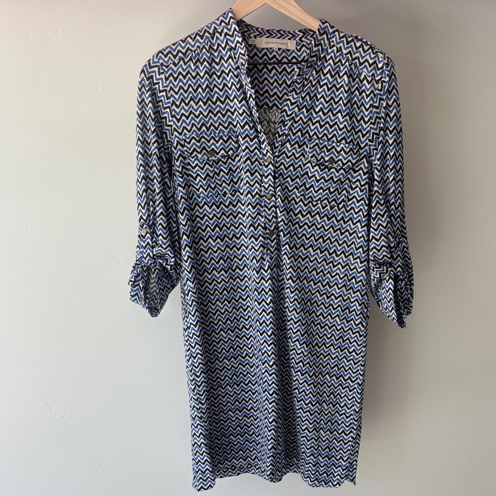Gerard Darel Black and White Patterned Long Sleeve Dress